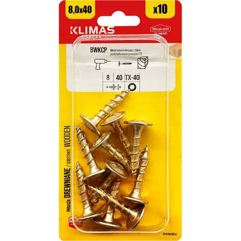 Vis Charpente Bois Klimas, 8 x 40 mm, Empreinte Torx, Tête Disque, Blister 10 Pièces (1/5)
