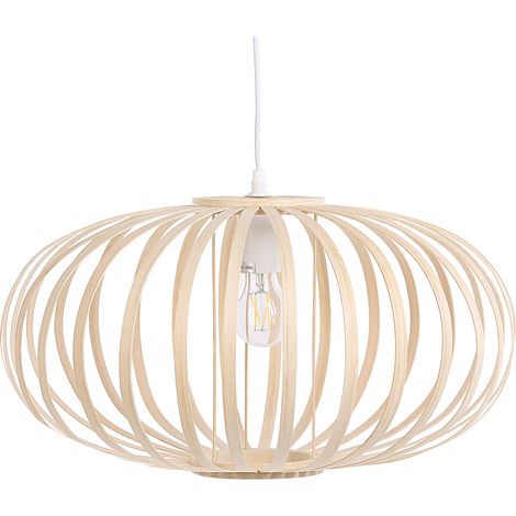 Lámpara de techo colgante con pantalla ovalada de bambú de madera clara Havel
