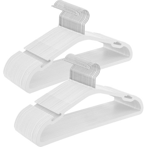 Cintres, Lot de 50, Cintres en Plastique, avec Larges Encoches aux épaules, Barre à Pantalons, Crochet Pivotant à 360°, Gain de Place, 41,6 x 21,4 cm, pour Armoire, Blanc Nuage (1/5)