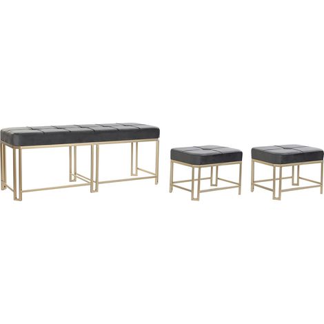 Ensemble de 3 banquettes / Coffres en métal et velours coloris gris -PEGANE- (1/4)