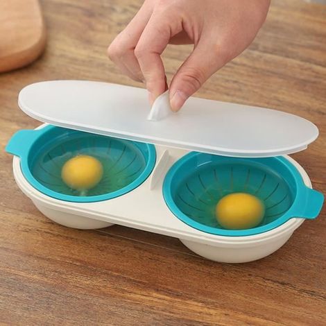 Braconnier d'oeufs Micro-ondes pochoir à œufs de qualité alimentaire Double tasse chaudière à œufs ustensiles de cuisine -JNG (1/4)