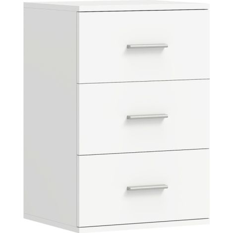 Table de chevet / meuble d'appoint pour chambre à 3 tiroirs, MDF, blanc (1/5)