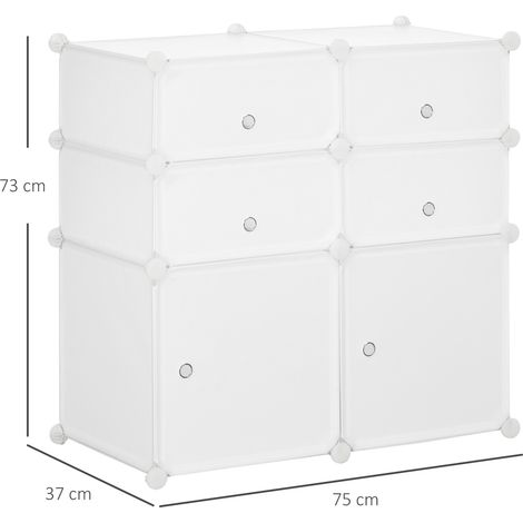 Armoire à chaussures avec boîtes de rangement en plastique et acier blanc 75 x 37 x 73 cm