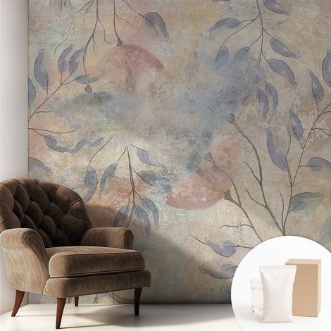 Fototapete Tapete Vliestapete mit Kleber - trendige Wanddeko - Schlafzimmer - Wohnzimmer Abstrakte Blätter 250x250 cm (1/5)