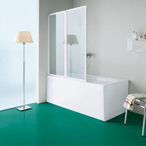 Samo - Pare-bain à deux panneaux repliables 126-128 cm Ht.135 cm profilé blanc verre transparent - B1385L01TR