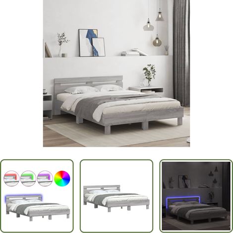 vidaXL RGB-LED -  Bettgestell mit Kopfteil LED-Beleuchtung Grau Sonoma 140x200 cm (1/5)