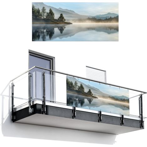 Balcony Privacy Banner Lake - Fog - Mountains - Landscape 200x90 cm (1/4)