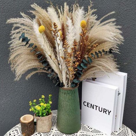 Fleurs séchées herbe de pampa 46 cm – Arrangement de 60 pièces naturelles – Décoration intérieure élégante – Parfait pour vases décoratifs - Pampa-7-Crezuo (1/4)