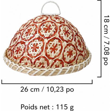 Corbeille à pain et fruits en rotin avec cloche alimentaire marron rouge petit modèle réf 1936 26 × 26 × 18 cm 115 g – Livraison gratuite