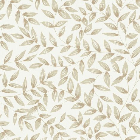 Vliestapete - Inia - Weiß Beige Creme Bäume Blätter Grandeco - A79201 (1/4)