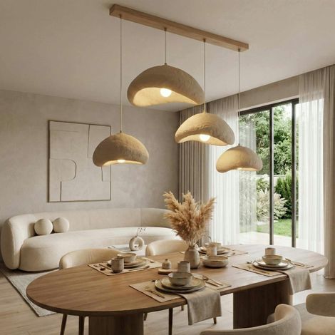 Suspension beige design organique 4 lampes 150 cm NOXIS (1/5)
