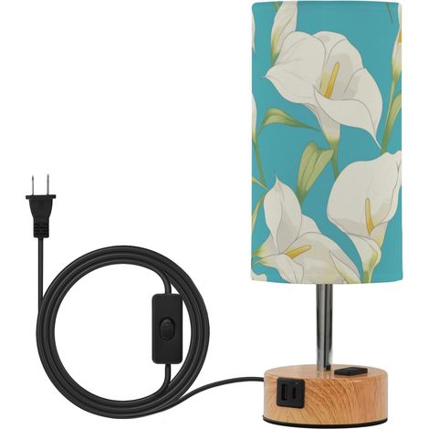 linqin White Lilies Lampe de table Bleu foncé bureau d'étude avec (1/5)