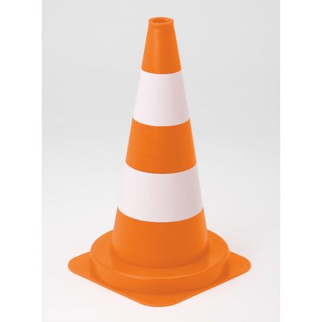 Cône de signalisation 50 cm en plastique recyclé – Base 28 x 28 cm – Rouge fluo avec 2 bandes blanches – Fabrication française – Vinmer