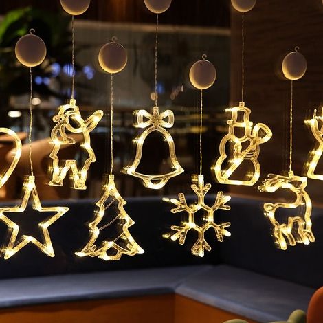 Guirlandes lumineuses de Noël pour vitrines, guirlandes à ventouses, lanternes suspendues à piles pour décorations de Noël Bonhomme de neige (1/5)