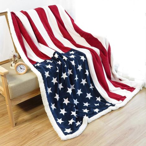 Couverture polaire douce, plaid drapeau américain, jeté sherpa, couverture cadeau confortable et attentionnée 51" x 63" (1/5)