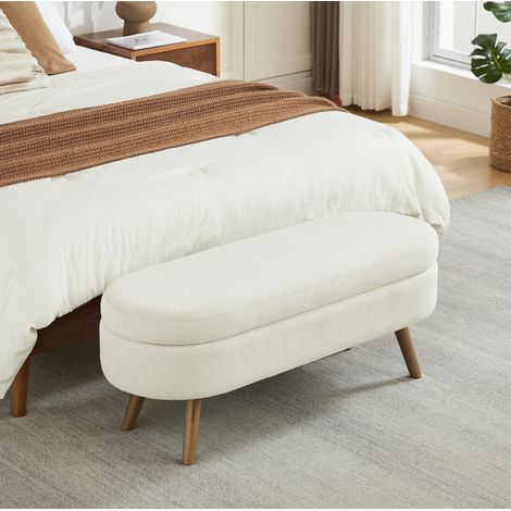 Panca contenitore 110 cm beige con rivestimento in ciniglia e vano ventilato (1/5)