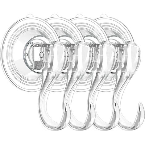 Filiyano-Lot de 4 crochets à ventouse, en plastique rigide transparent, forte aspiration, repositionnement et réutilisation robustes[ht] (1/5)