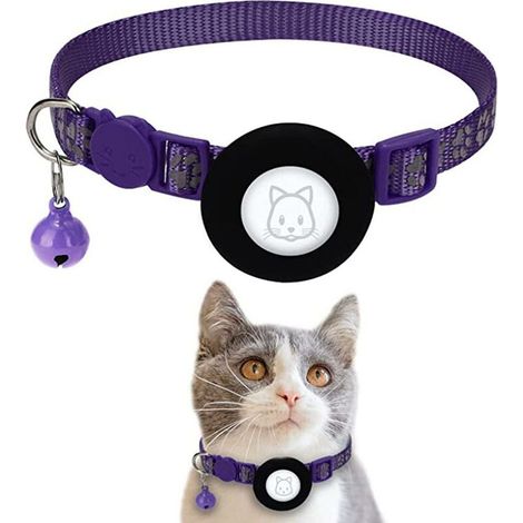 MINE Collier de chat Airtag réfléchissant avec support GPS, boucle de sécurité et cloche pour chat chaton chiot (1/2)