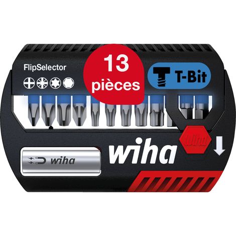 Wiha Jeu d'embouts FlipSelector 13 pièces I Embout T 25 mm, PH, PZ, TORX, Six pans 1/4" C6,3 I Adapté aux visseuses à impact & à percussion (41826) (1/5)