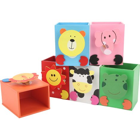 Set mit 6 niedlichen und farbenfrohen Stiftehaltern aus Holz mit Nachrichtenclips, Schulbedarf, Schreibtisch-Organizer (1/5)