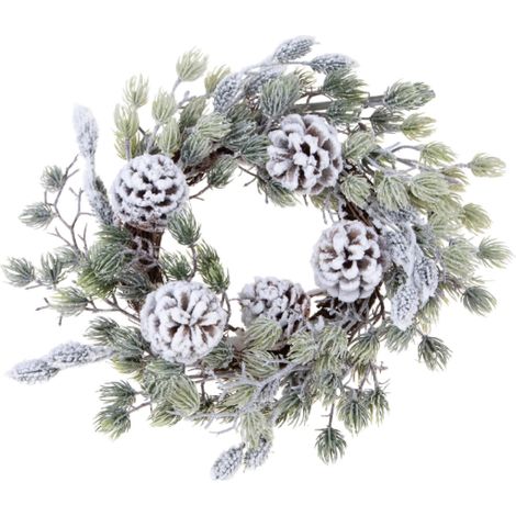 Corona creata con materiale di plastica con pigne e neve per decorazioni -Diametro - 30 cm (1/2)