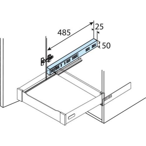 Hettich – Baguette de distance pour tiroir – Épaisseur 25mm – Hauteur 50mm – Profondeur 485mm – Plastique blanc compatible AvanTech YOU