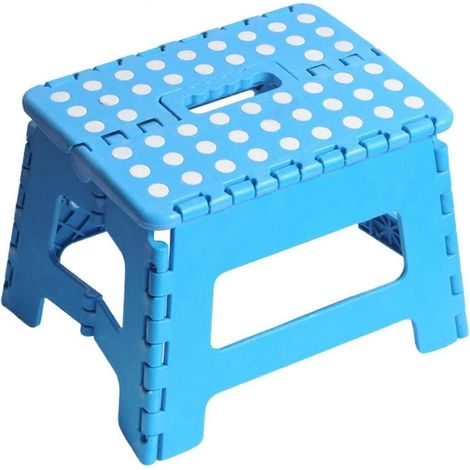 Tabouret pliant portable bleu, repose-pieds antidérapant robuste, compact léger pour cuisine placard chambre jardin camping-car (1/4)