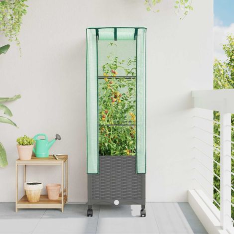 vidaXL Gartenplanter mit Gewächshausabdeckung und Rädern Hellgrau PP (1/5)
