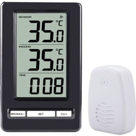 Digitales Innen- und Außenthermometer, kabelloses Thermometer mit Fühlersensoren, HD-LCD-Display, Temperaturanzeige, Min/Max-Speicher, Anzeige in °C/°F