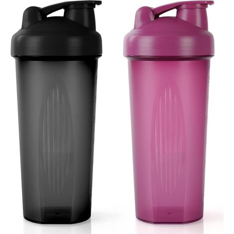 Protein Shaker 600ml Eiweiß Messskala BPA frei auslaufsicher Schwarz Lila (1/5)