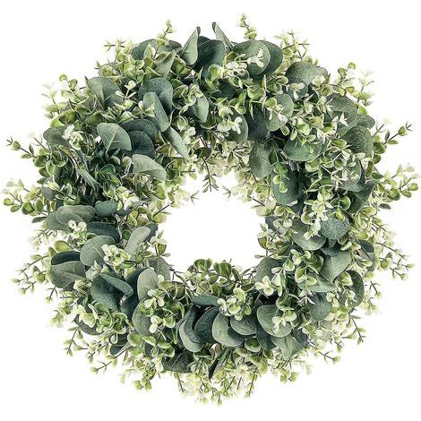 CREA Grüner Türkranz aus künstlichem Eukalyptus, 40 cm (16 Zoll), Frühlings- und Sommer-Türkranz für die Wanddekoration (1/3)
