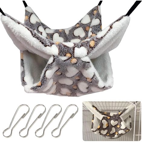 Hamac naturel JeiibrZui pour animaux de compagnie - Peluche douce pour rongeurs - Conception à double couche avec crochets - Convient aux lapins, chinchillas, furets et écureuils - Lieu de repos confo (1/5)