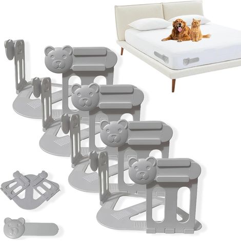 Porta lenzuola, porta lenzuola con strisce di bloccaggio, fermagli antiscivolo, per materassi, coperte e biancheria da letto di tutte le dimensioni (grigio, 4 pezzi) (1/5)