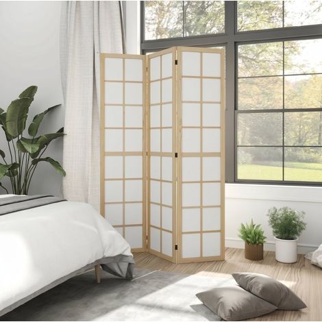 Paravent pliable en bois de pin et tissu 120 x 170 cm pour salon, bureau et chambre (1/5)