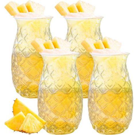 Lot de 4 verres à cocktail : 480 ml, verres ananas, gobelets à cocktail pour bar, fête, jus de vin, verres à ananas Verre à cocktail transparent avec relief ananas pour cocktails, verres à jus (1/5)