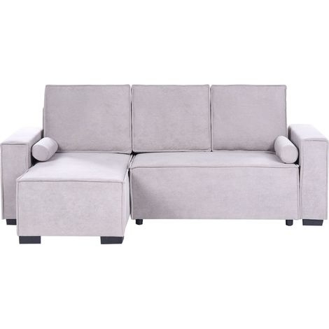 Eckschlafsofa 3-Sitzer EDANE Stoff Grau mit Stauraum rechtsseitig