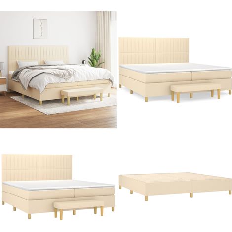 Sommier à lattes de lit avec matelas Crème 200x200 cm Tissu - Lit Tapissier - Lit Double - Matelas À Ressorts Ensachés - Literie - Chambre À Coucher - Home & Living (1/5)