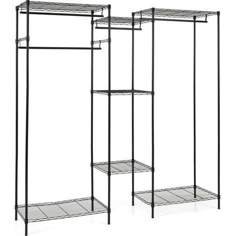Perchero metálico 188 x 46 x 198 cm 7 estantes regulables resistente y adaptable negro 200019357