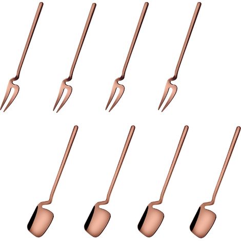 Fourchette Apéritif - Cuillère Dessert - Acier Inoxydable 18/8 - Design Suspendu Concave - Pour Fruits Gâteaux Salades - Lot de 8 Pièces (1/5)