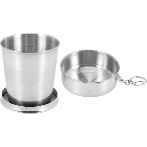Gobelet pliable, télescopique et rétractable pour le sport, la randonnée et le camping (240 ml), avec porte-clés. (1/5)