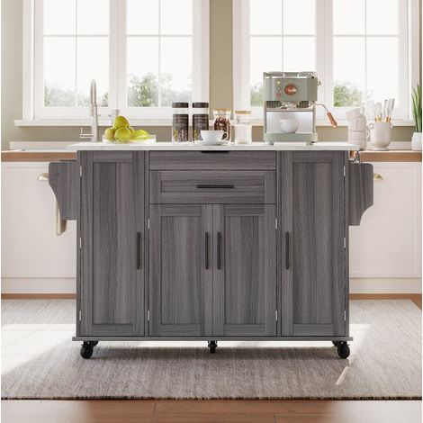 Isola cucina mobile 136 x 70 x 92 cm con piano estensibile, grigio DESVIAE (1/5)