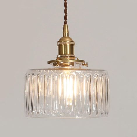 Suspension Industrielle Vintage - Lustre LED avec Culot en Laiton et Verre Trempé - Câble Ajustable 1,5m - Décoration Lumineuse (Ampoule Non Fournie) (1/5)