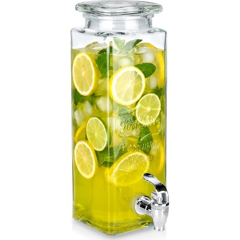 Distributeur de Boisson 2,3 L avec Robinet - Fontaine à Eau Compacte en Verre - Couvercle avec Joint - Pour la Cuisine (1/5)