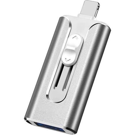Chiavetta USB-C 3-in-1 da 128 GB di colore argento，è compatibile con l'interfaccia Micro-USB ed è adatta per i telefoni cellulari