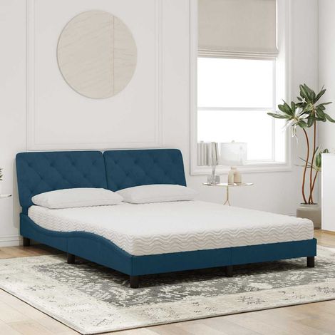 Lit avec matelas bleu 160x200 cm velours (1/5)