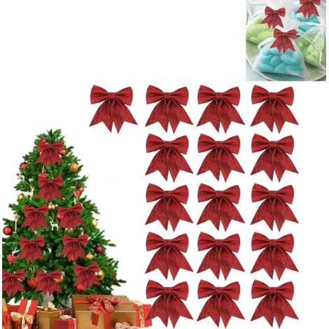 DECOR DE NOEL Noël Arbre Bow Pailletés Rouge, 15 x 12cm Noeuds de Ruban de Noël,Noeud Rouge Sapin de Noel,Décorations de Noël 16 (1/5)