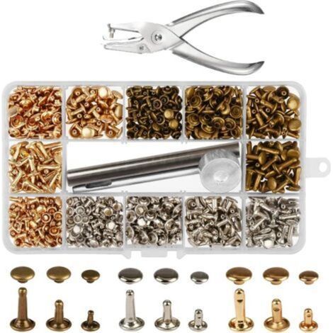 Lot de 300 rivets en cuir à double capuchon tubulaire en métal avec pince de poinçon, outils de fixation pour bricolage du cuir (1/5)