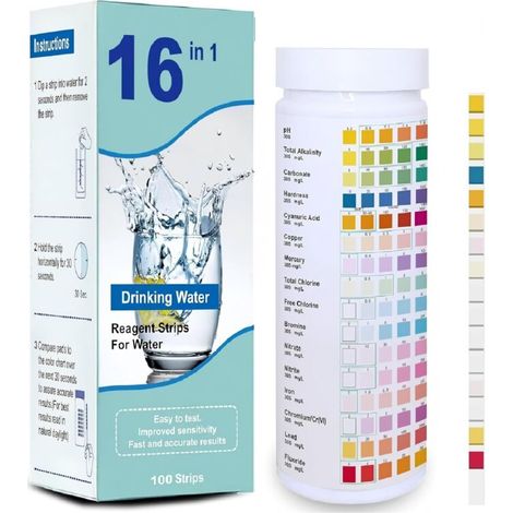 Bandelettes Test Eau Potable - 16 Paramètres - Pour Eau Du Robinet Puits Ou Aquarium - 100 Unités (1/5)