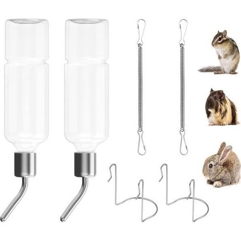 Lot de 2 bouteilles d'eau en forme de lapin avec support, 350 ml, à suspendre pour lapins, cochons d'Inde, hamsters - sh