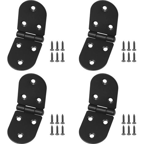 Juego de 4 bisagras de solapa con borde redondeado, 81 mm con 26 tornillos negros, bisagras plegables gruesas para muebles del hogar, bisagras de madera para puertas exteriores y (1/5)